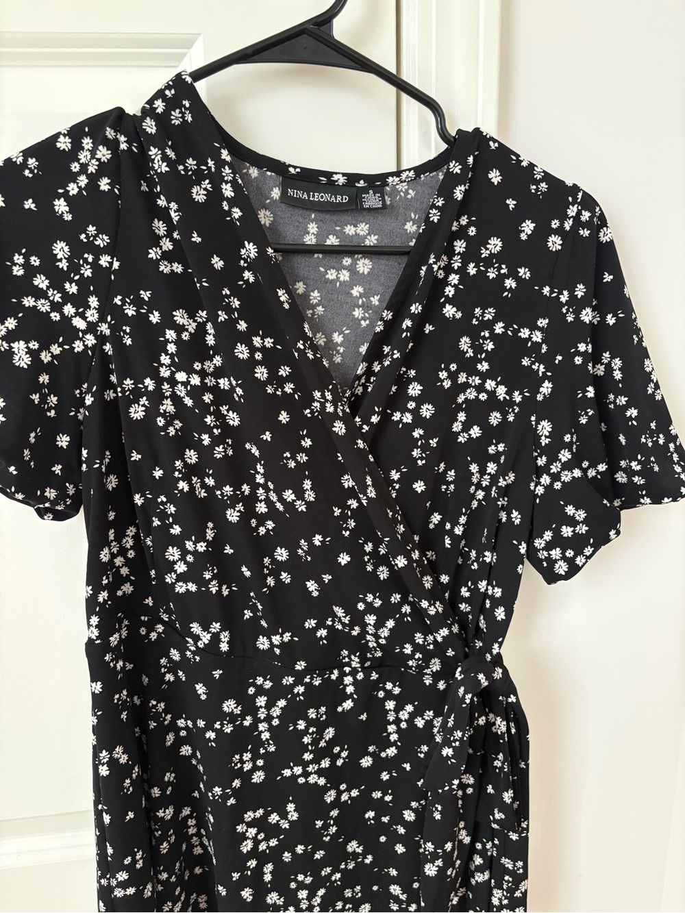 Nina Leonard Black and White Floral Wrap Tunic
